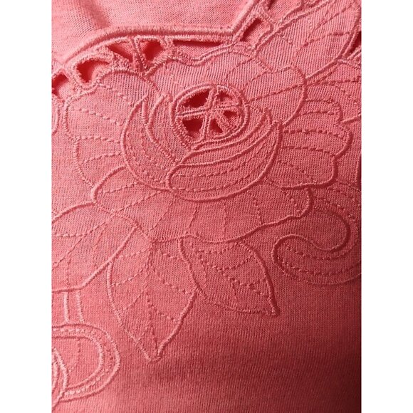 CJ Banks Scalloped Neck Short Sleeve Coral Cotton and Modal Top Size 14W NWT - Picture 9 of 9